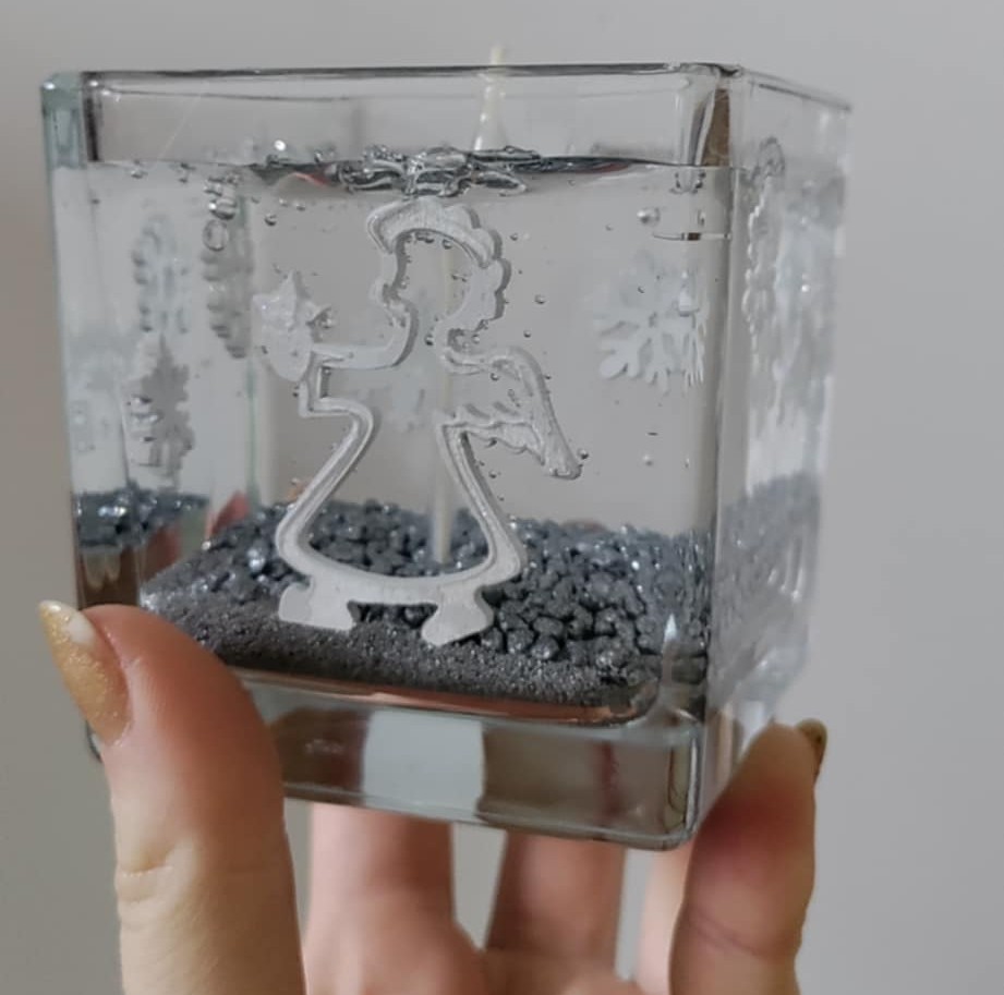 Velká svíčka hranatá - šedá - andělíček